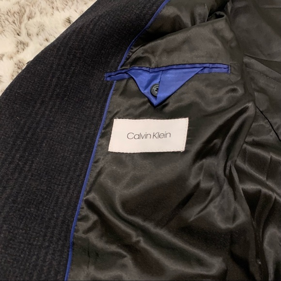 Calvin Klein Men's Malibu Slim-Fit Charcoal Plaid Overcoat - Picture 8 of 13